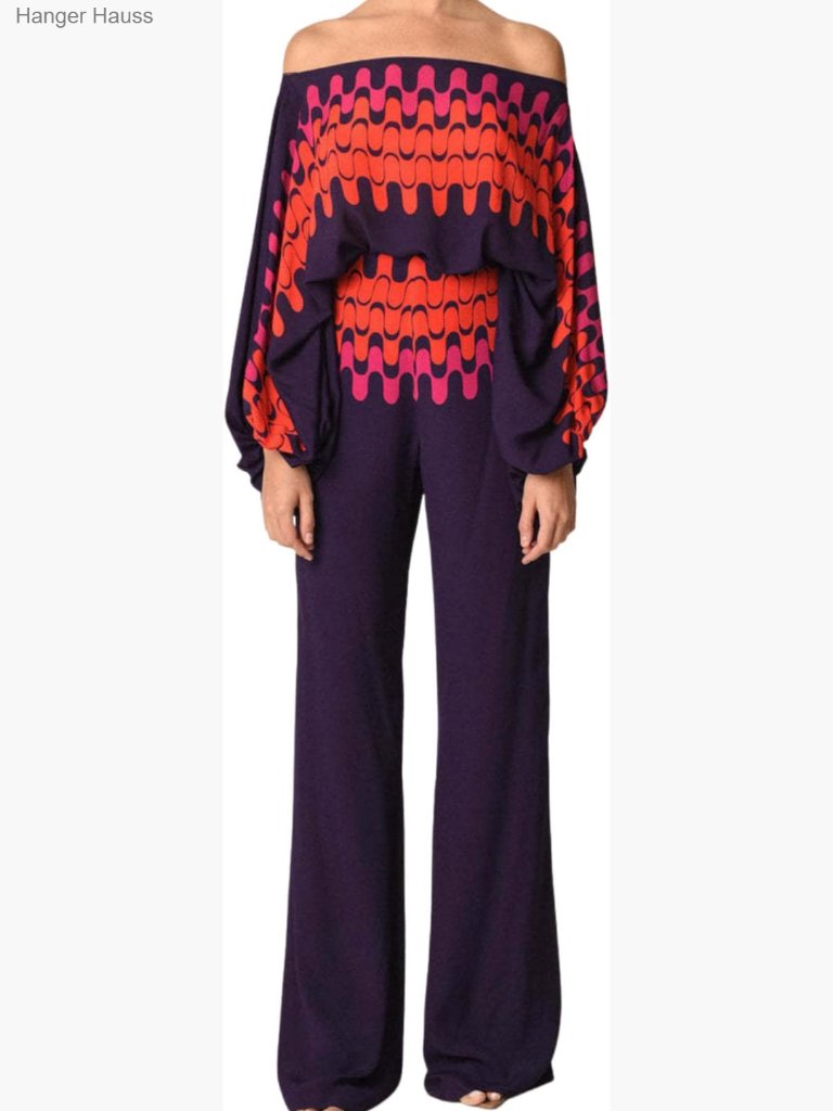 Off Shoulder Printed 2 Piece Outfit Wide Leg Pant Set Loose